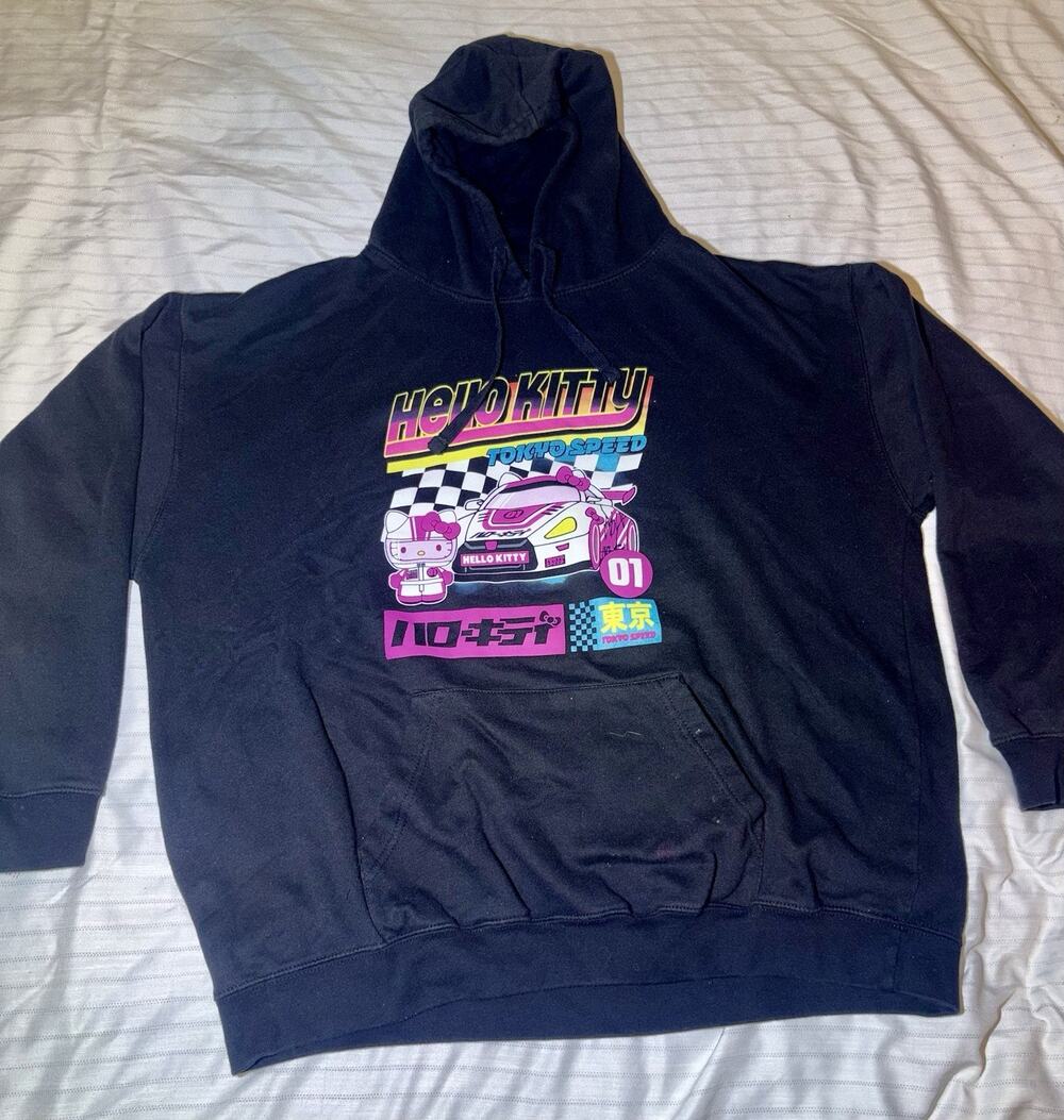 Bioworld Hello Kitty & Friends Tokyo Speed Black Graphic Pullover Hoodie 2XL